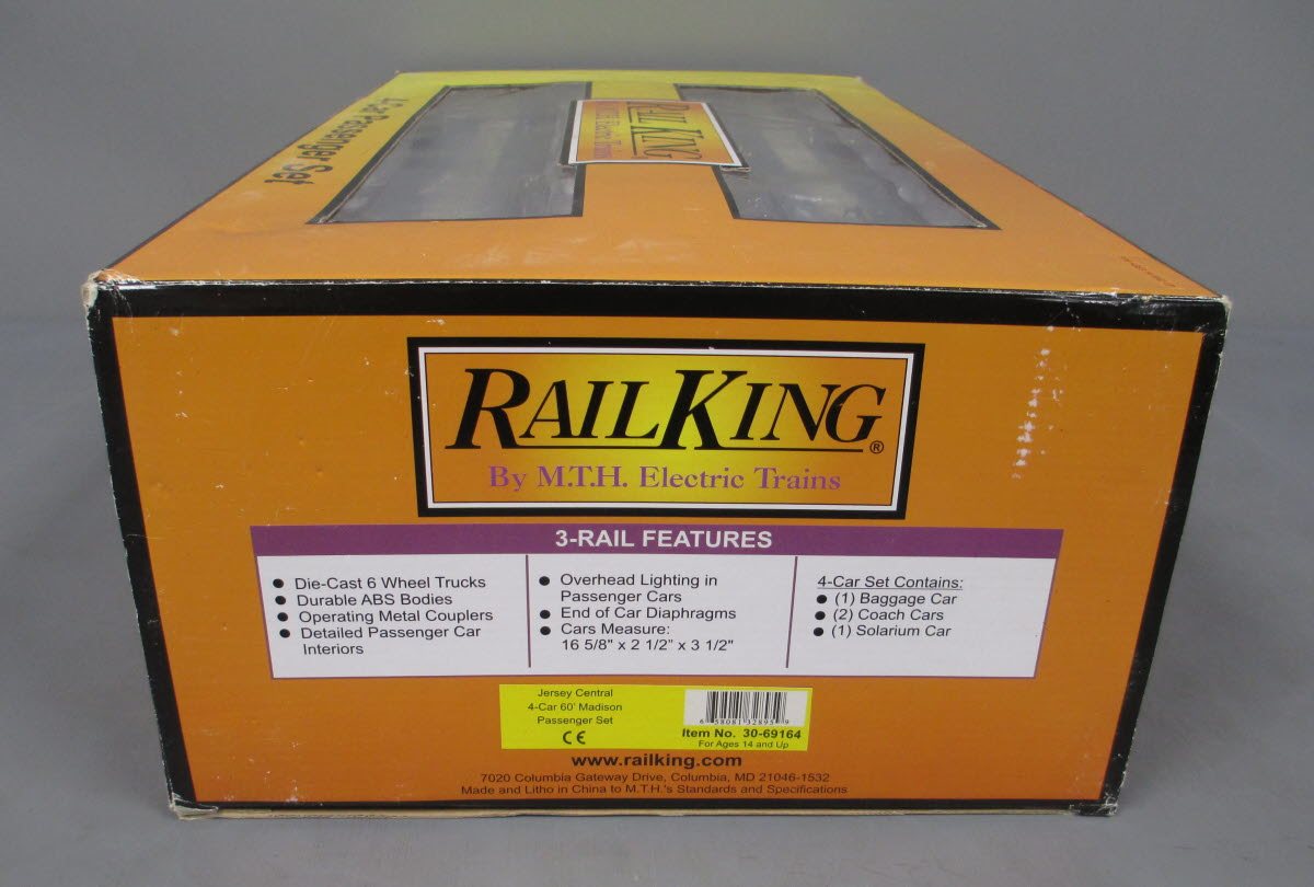 MTH 30-69164 O Jersey Central RailKing 60' Madison Passenger Cars (Set of 4)