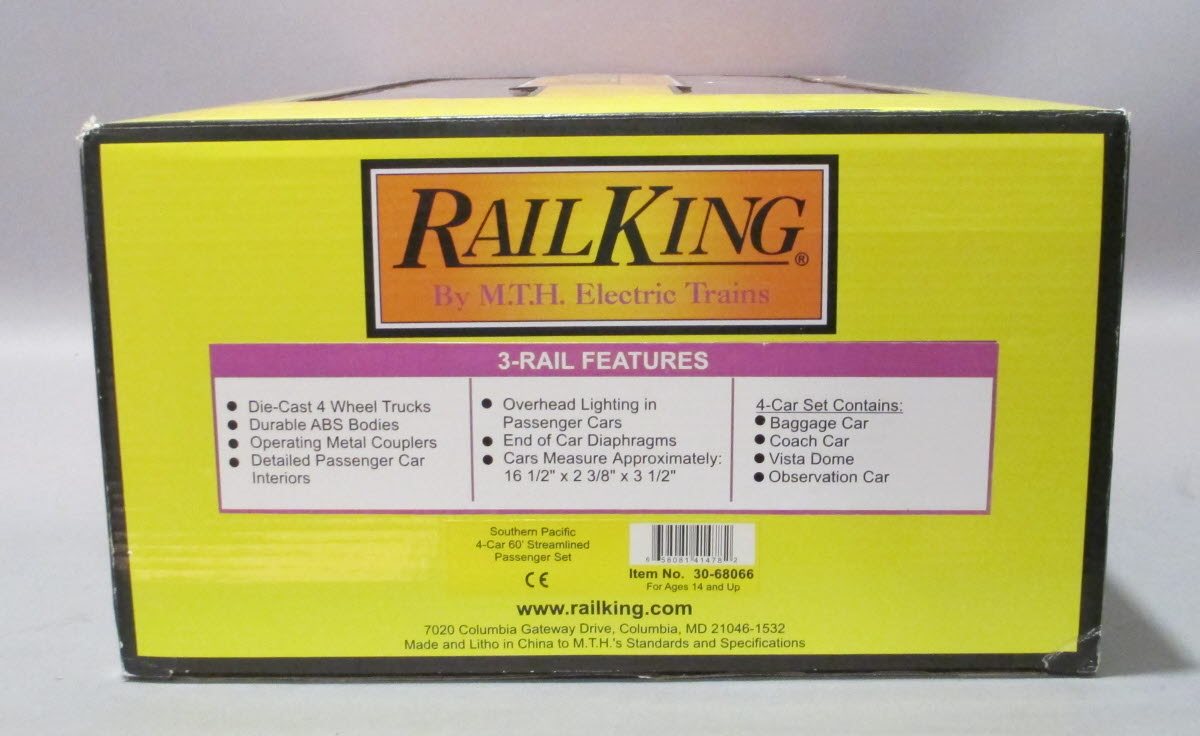 MTH 30-68066 O Southern Pacific 60' Streamlined Passenger Set (Set of 4)