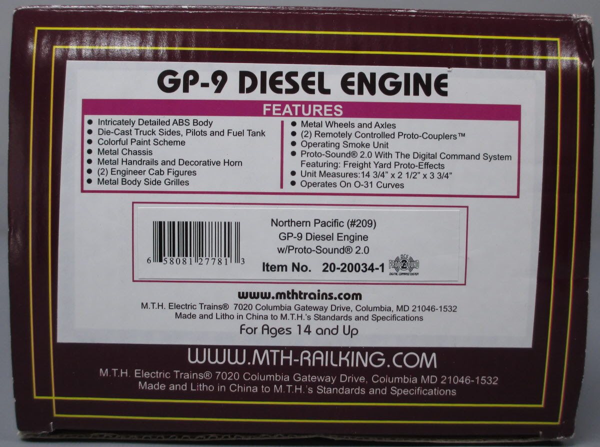 MTH 20-20034-1 Northern Pacific GP-9 Diesel Engine w/PS2 #201