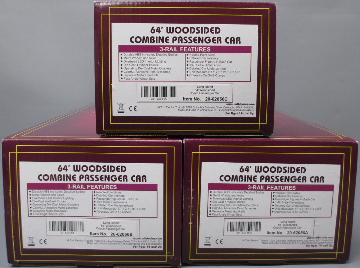MTH 20-62056 O Long Island 64' Woodsided Passenger Coach Set (Set of 3)