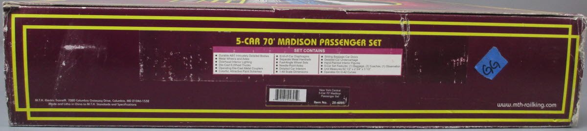 MTH 20-4095 O New York Central 70' Madison Passenger Set (Set of 5)