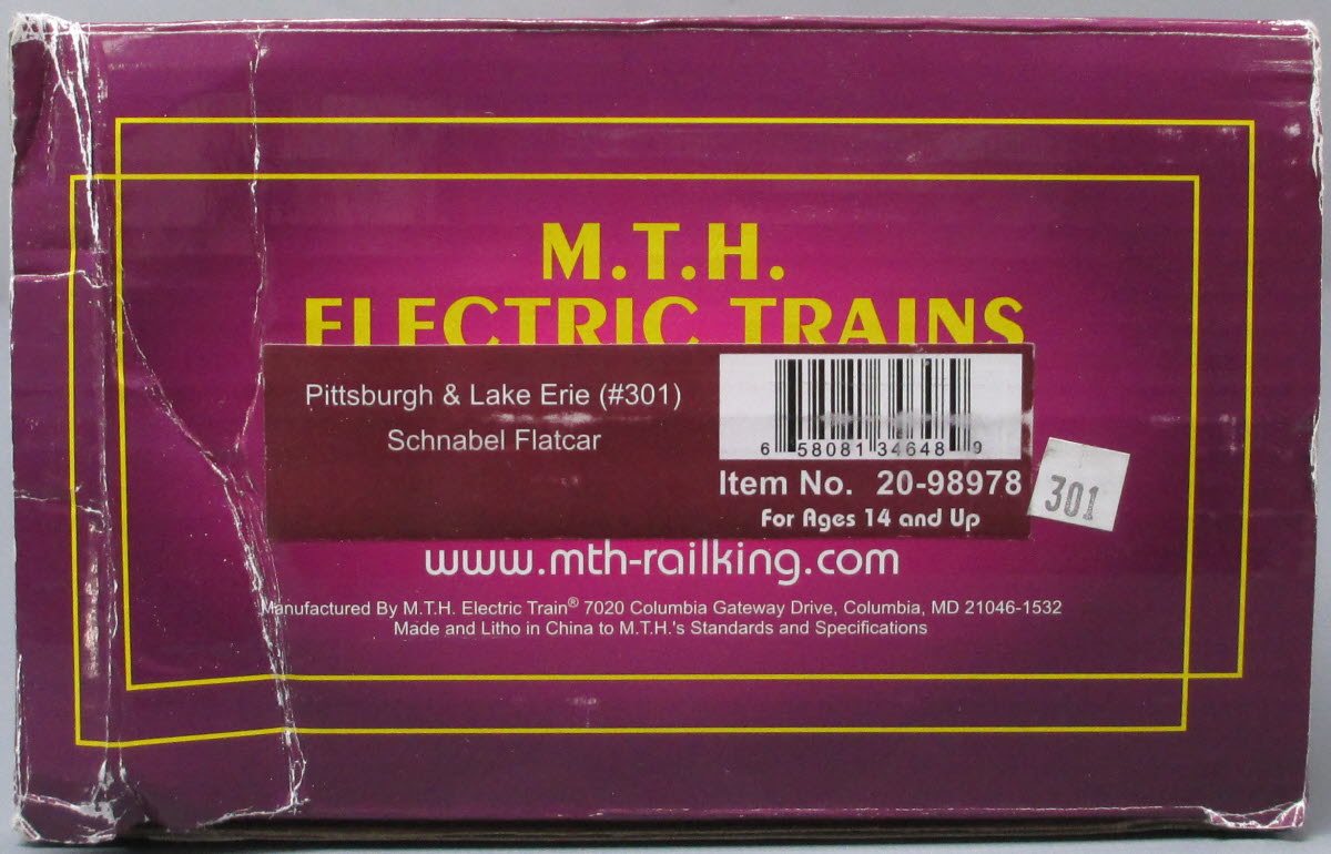 MTH 20-98978 O Gauge Pittsburgh & Lake Erie Schnabel Flatcar #301