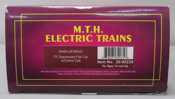 MTH 20-95239 O NASA 75' Depressed Flat Car with Crane Cab