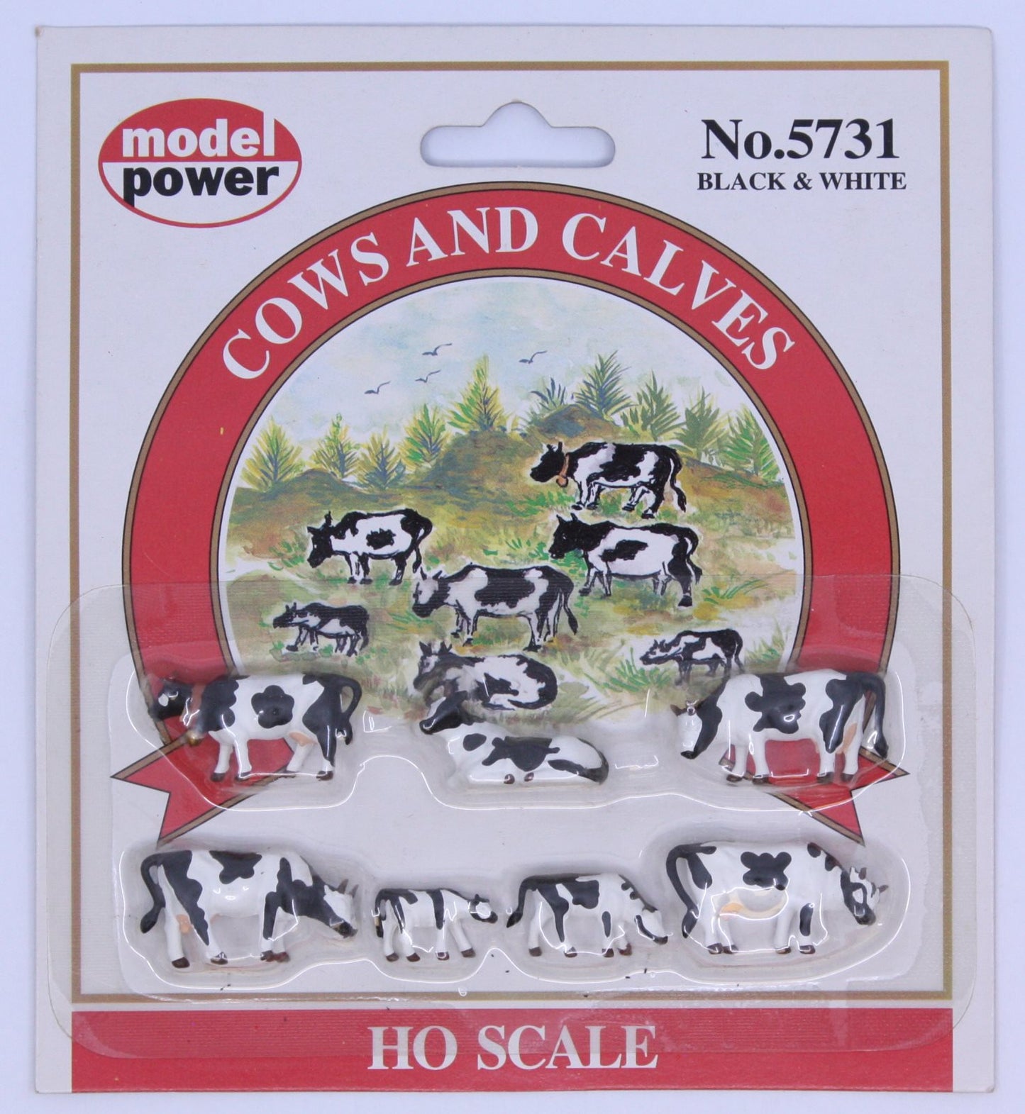 Model Power 5731 HO Scale Black & White Cows Figures (Set of 7)