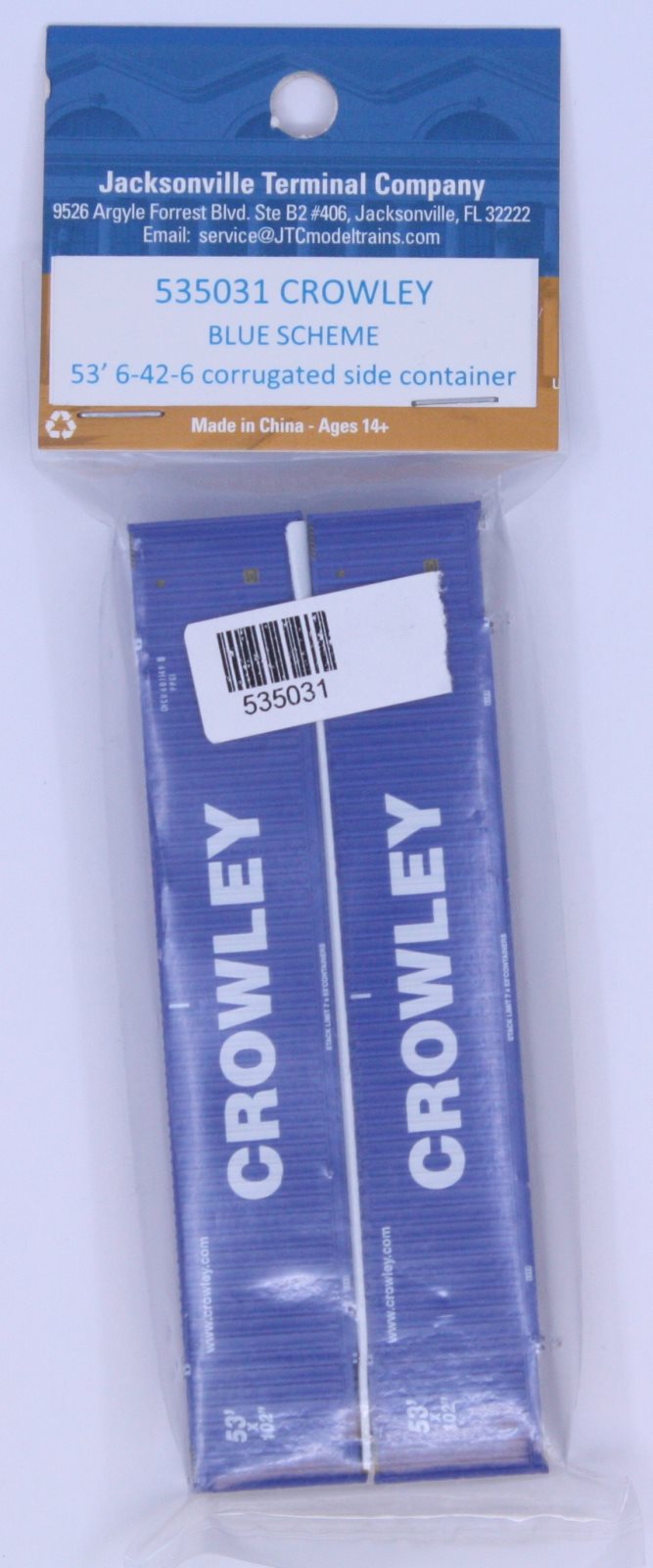 JTC Model Trains 535031 N Crowley 53' High Cube 6-42-6 Container (Pack of 2)