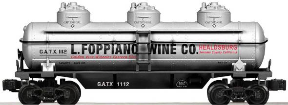 K-Line 6-22162 O Gauge Foppiano Wine Co. 3-Dome Tank Car #1112