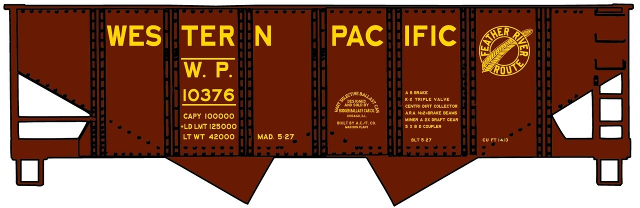 Accurail 2436 HO Western Pacific USRA 55-Ton 2-Bay Hopper Car # 10376 Kit