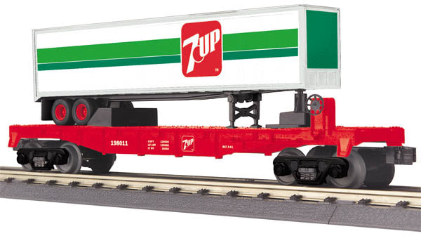 MTH 30-76410 O 7UP Flat Car w/ Trailer