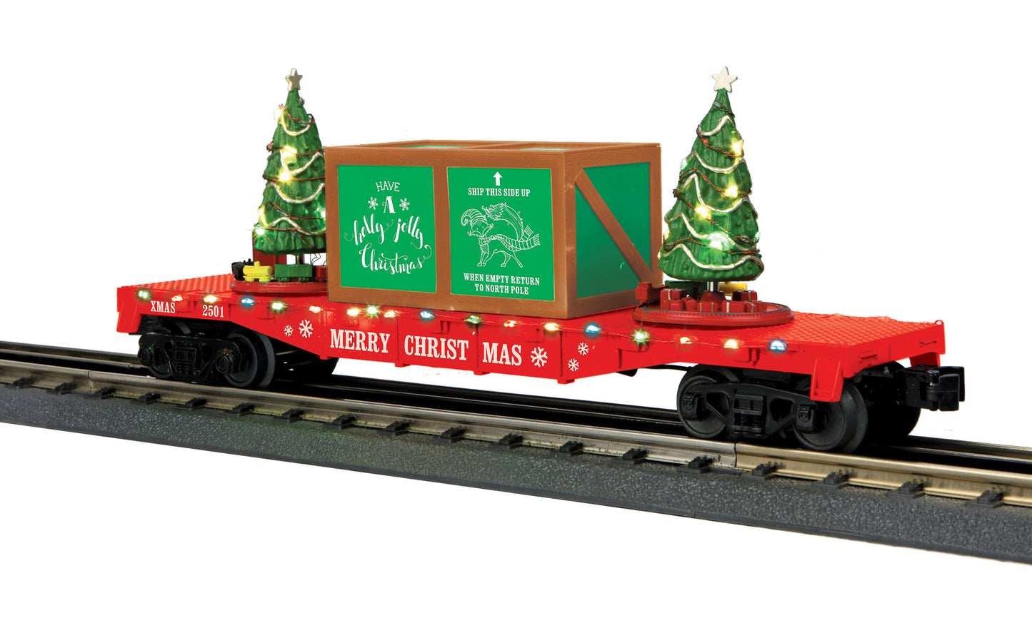 MTH 30-76821 O Christmas RailKing Flatcar with Lighted Christmas Trees