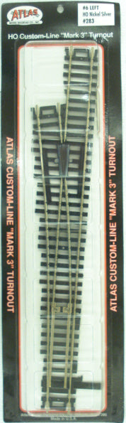 Atlas 283 HO Code 100 Mark-3 Nickel Silver #6 Left Hand Switch Turnout