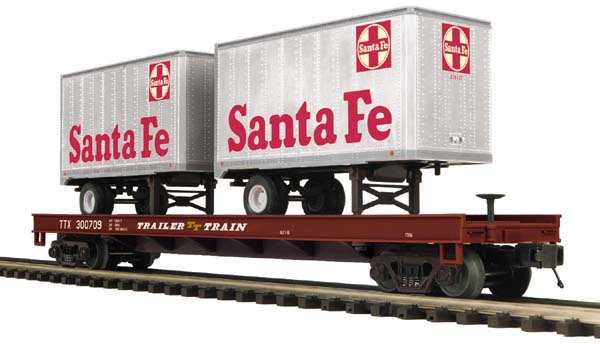 MTH 20-98730 Santa Fe Flat Car with 2 20' Trailers