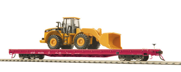 MTH 80-98013 Santa Fe HO Scale 60' Wood Deck Flat Car w/950G Wheel Loader #95393