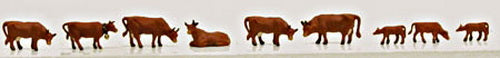 Model Power 1351 N Brown Cows & Calves Figures (Set of 9)