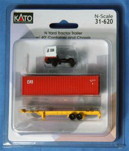 Kato 31-620 N Scale Red & White Yard Tractor Trailer W/Container & Chassis