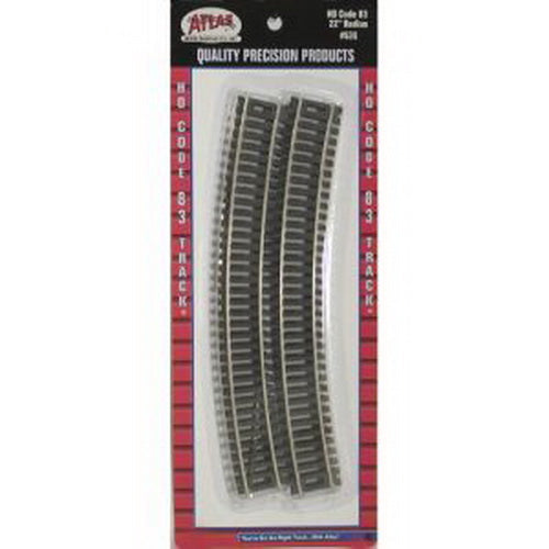 Atlas 0535 HO Code 83 Nickel Silver Rail 22" Radius Curved Track (Pack of 6)