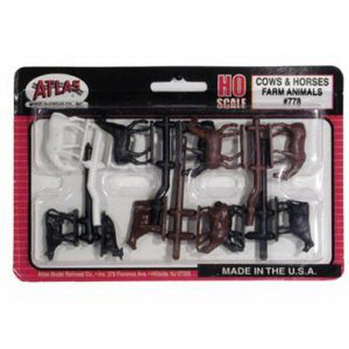 Atlas 0778 HO Black/Brown Cows & Black/Brown & White Horses Farm Figures