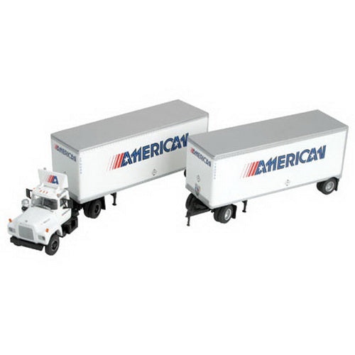 Athearn 93146 HO American Mack R Truck Tractor W/2-28' Trailers Ready To Roll