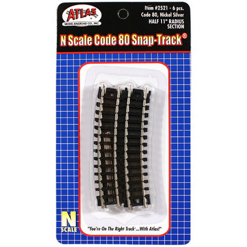 Atlas 2521 N Code 80 Nickel Silver 1/2-11" Radius Curved Snap-Track (Pack of 6)