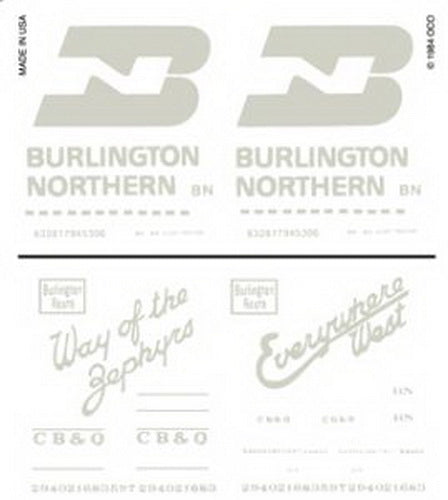 Woodland Scenics DT607 BN/CB&Q Box Cars Dry Transfer Decals