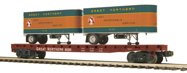 MTH 20-98754 O Great Northern Flat Car with 2 PUP Trailers