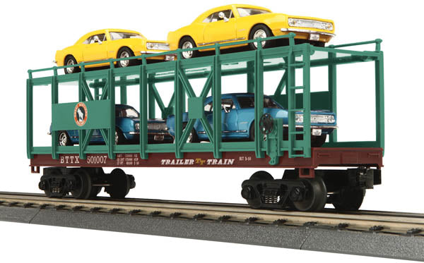 MTH 30-76407 O Great Northern Auto Carrier Flat Car w/ 4 '67 Chevy Camaros