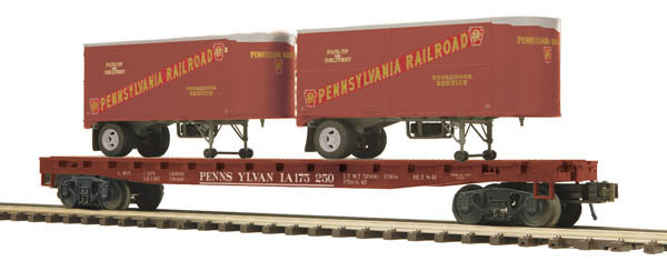 MTH 20-98817 PRR Flat Car w/2 Pup Trailers
