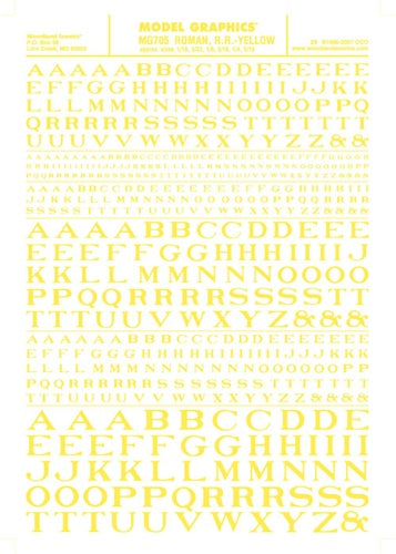 Woodland Scenics MG705 Yellow Model Graphics Roman R.R. Dry Transfer Decals