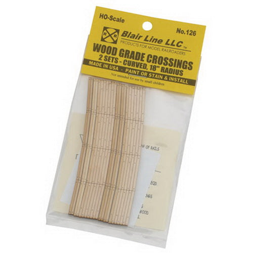 Blair Line 126 HO 2-Lane 17"-19" Curved Laser-Cut Wood Grade Crossing (Set of 2)