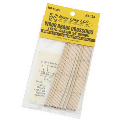 Blair Line 128 HO 2-Lane 23"-25" Curved Laser-Cut Wood Grade Crossing (Set of 2)