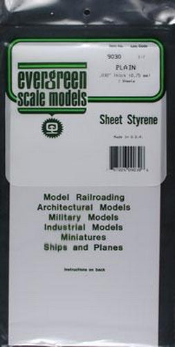 Evergreen Scale Models 9030 .030" x 6" x 12" Polystyrene Sheets (Pack of 2)