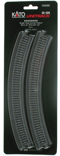 Kato 20-520 N 12-3/8" Radius 45° Single Curved Viaduct Track (Pack of 2)