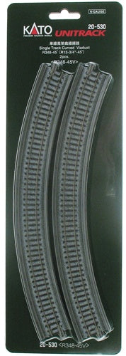 Kato 20-530 N 13-3/4" Radius 45° Single Curved Viaduct Track (Pack of 2)