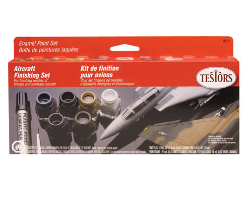 Testor - Enamel Paint Sets - 6 Aircraft Colors, 1 Thinner, 1 Cement Pen, 1  Paint Brush, 1 Tray - 704-9121