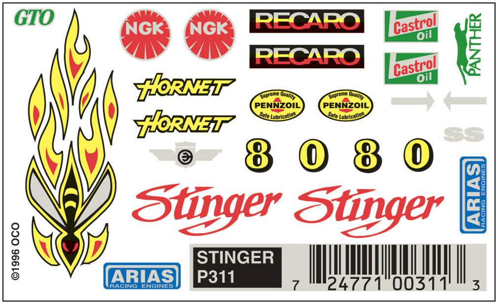 PineCar P311 Stinger Dry Transfer Decals