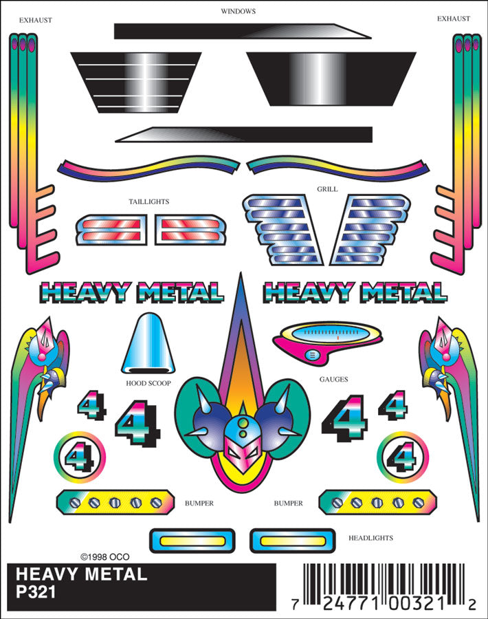 PineCar P321 Heavy Metal Stick on Decals