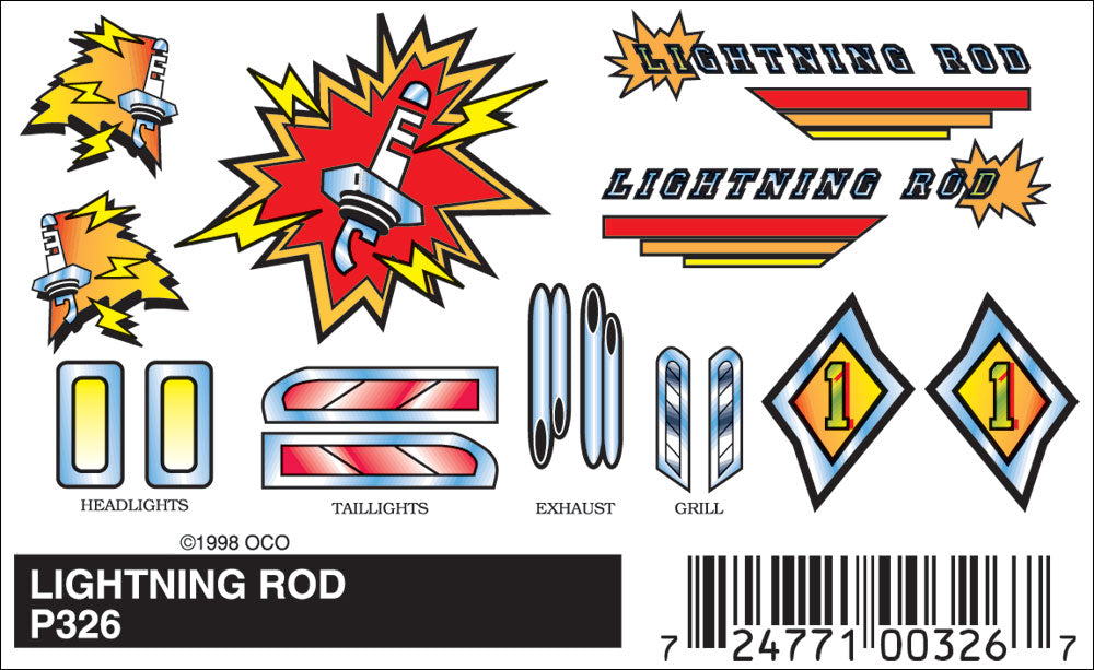 PineCar P326 Lightning Rod Stick on Decals