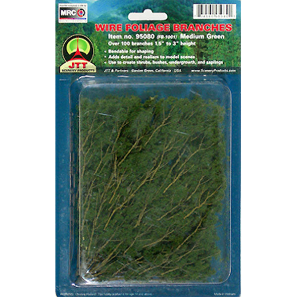 JTT Scenery Products 95519 1.5" - 3" Medium Green Wire Branches (Pack of 60)