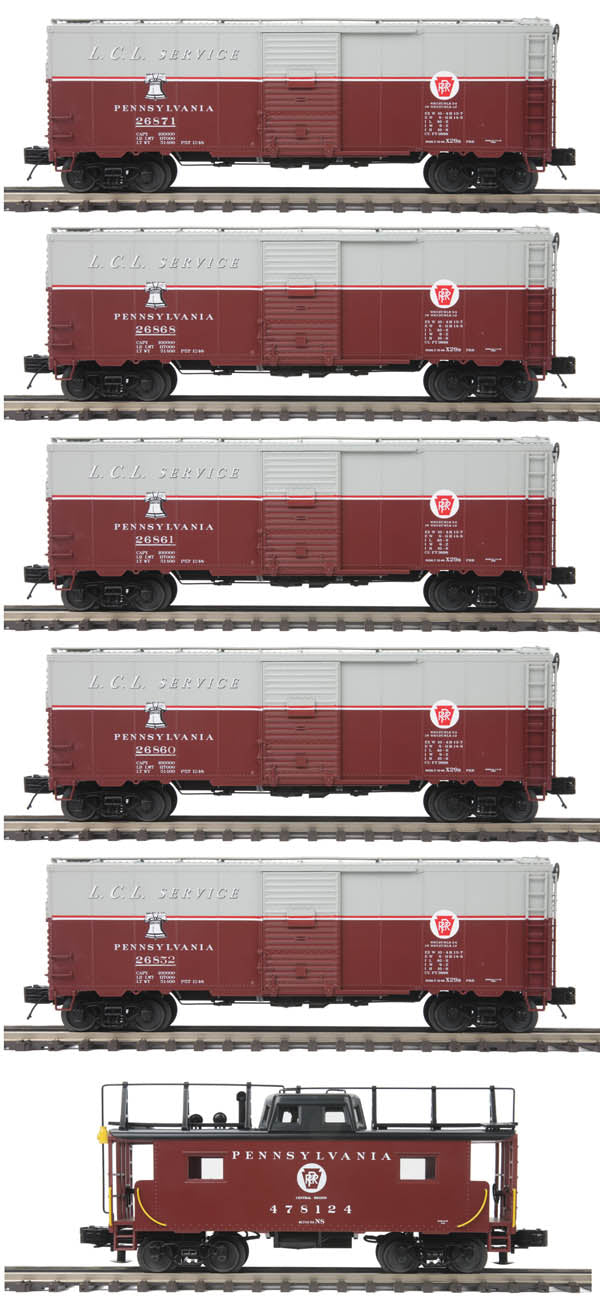 MTH 20-90670 O Pennsylvania 40' AAR Box Car Set with Caboose (Set of 5)