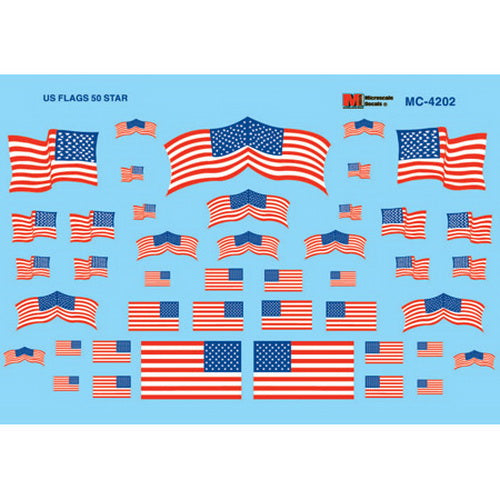 Microscale MC-4202 HO 1960+ U.S. Flags 50 Star Waterslide Decal Sheet