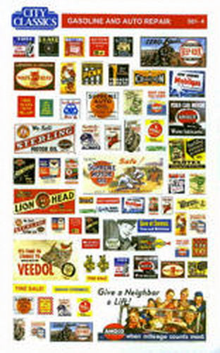 City Classics 501-4 HO Scale Signs Gasoline & Auto Repair Decal Set
