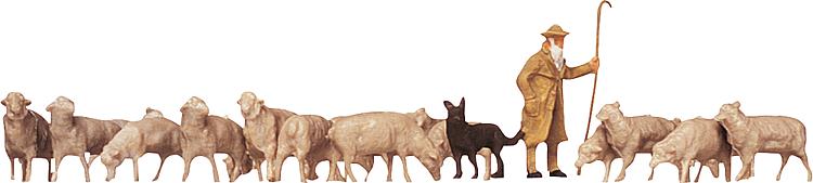 Faller 154001 HO Shepherd, Dog, Sheep Figures (Set of 13)
