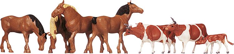 Faller 154002 HO Scale 4-Brown Cows & 4-Brown Horses Figures (Set of 8)