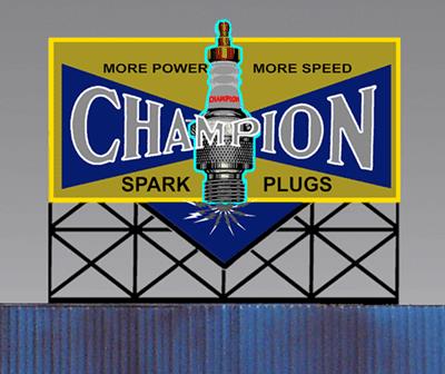 Miller Engineering 5072 N/HO Animated Neon Billboard Champion Sparkplug Small