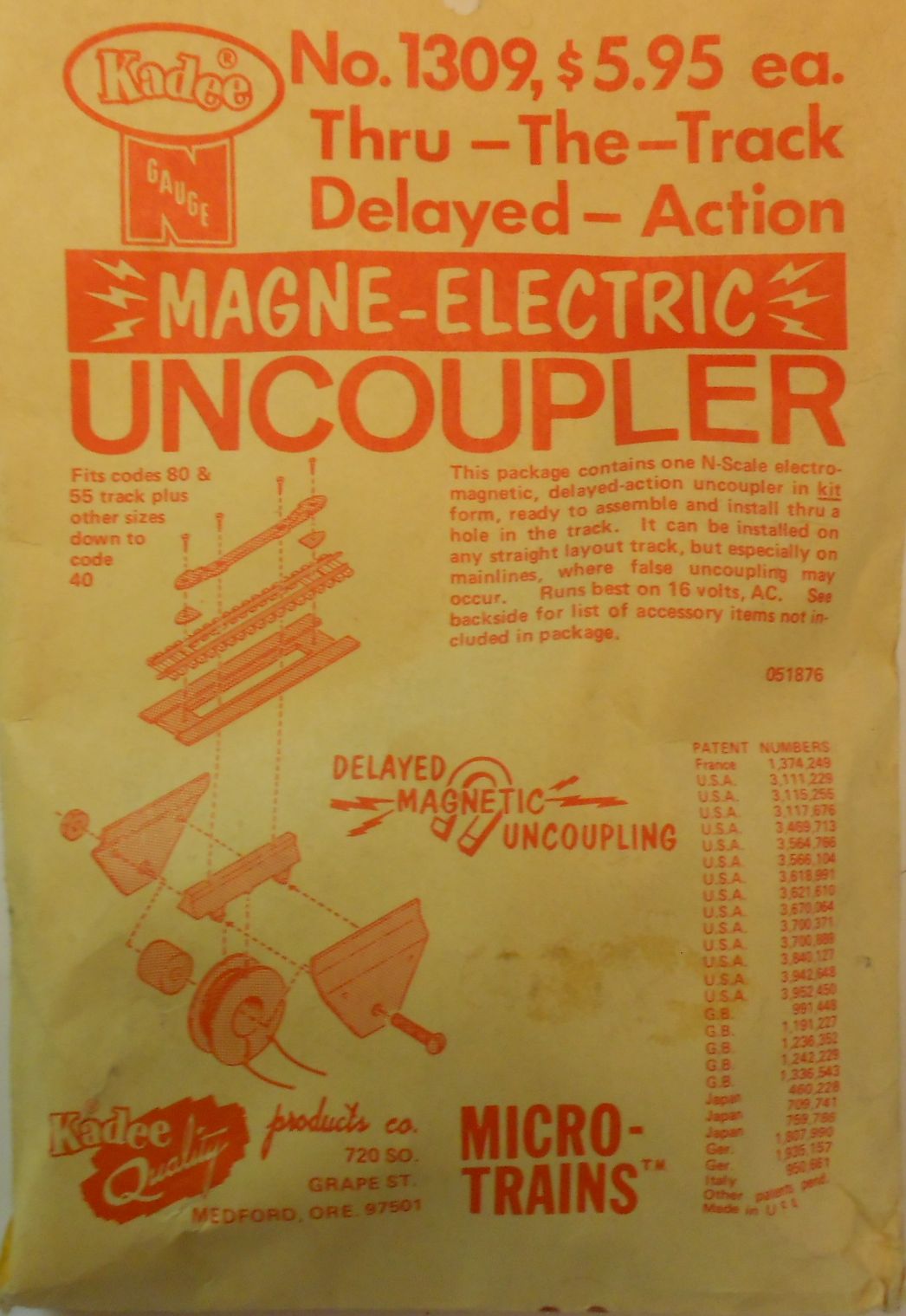 Kadee 1309 N Gauge Magnet-Electric Uncoupler