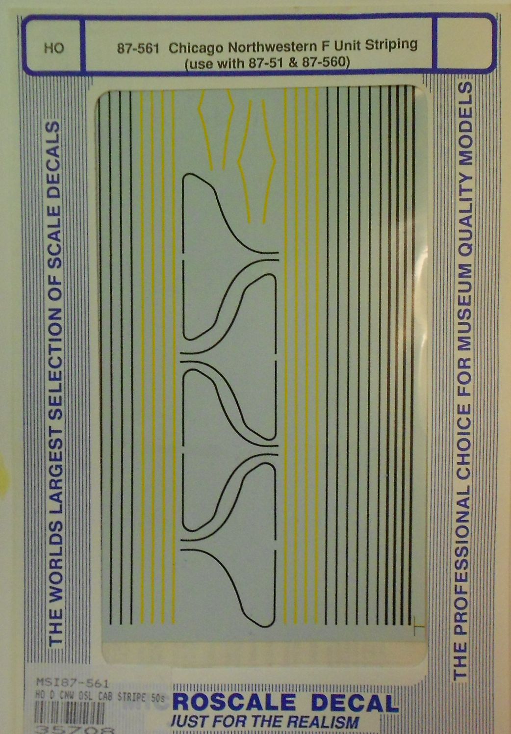 Microscale 87-561 HO 1949-1975 CNW EMD F Units Striping Decal Sheet