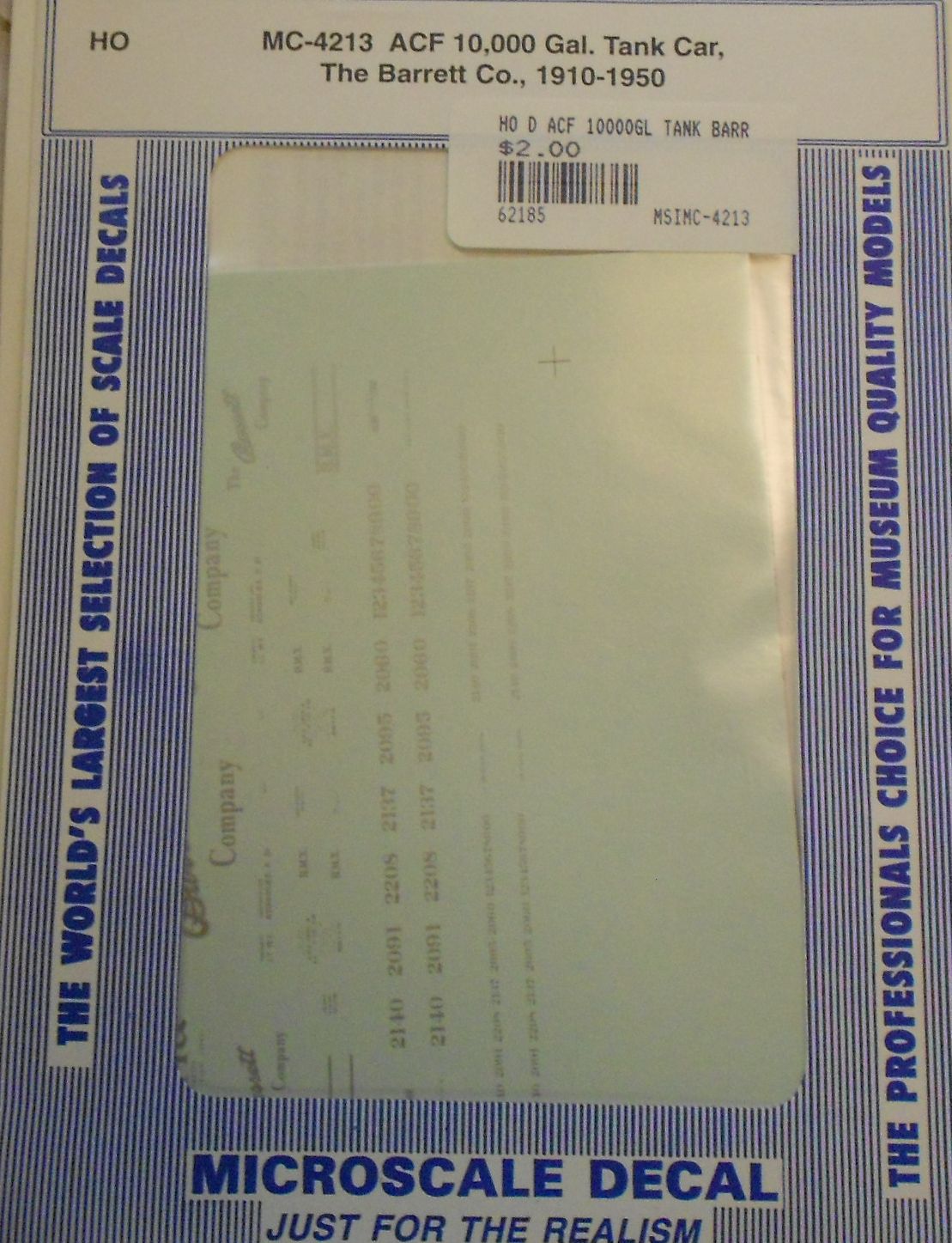 Microscale MC-4213 HO Barrett Co.1910-50s ACF 10,000 Gallon Tank Car Decal Sheet