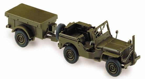 Herpa 741989 HO Roco U.S. Army Willy's Jeep + Anh Trailer MiniTanks