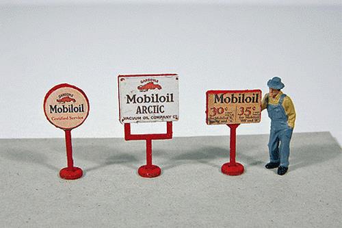 JL Innovative Design 463 HO Mobil Vintage Gas Station Curb Signs & Figure