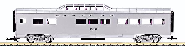 LGB 36580 G Scale ATSF Streamline Vista Dome Car #502 - Metal Wheels