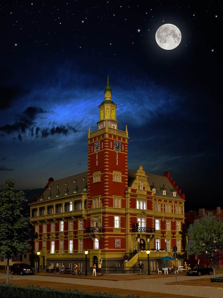 Kibri 38381 HO Leer Town Hall Building Plastic Kit